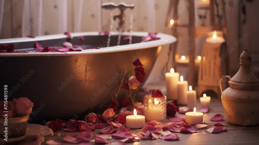 bath with candles and flowers