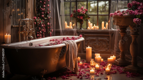 bath with candles and flowers