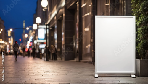 Mockup Blank white vertical advertising banner in the city street. AI generated