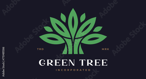 Tree Label, Sign, Logo Oak, Olive Eco Brand. Logo green tree template company sign, organic eco heraldic icon. Graphic template emblem life symbol, silhouette tree logotype. Vector Illustration