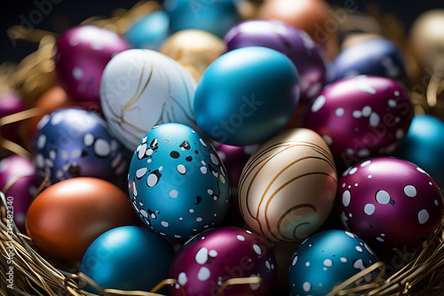 background of colorful decorated bright Easter eggs