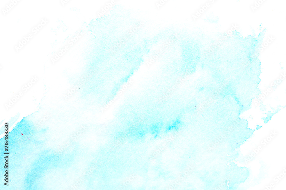 Abstract liquid art background. Blue watercolor translucent blots on white paper.