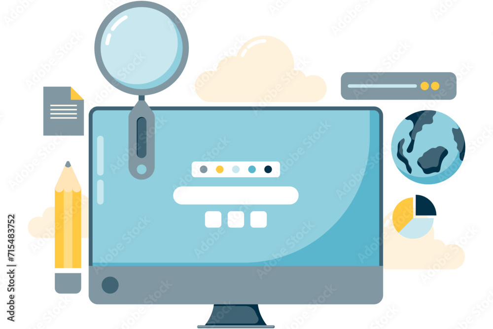illustration of internet browser on computer, site search illustration of internet browser on computer, site search