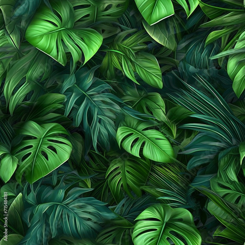 Realistic Green Tropical Plants Seamless Pattern