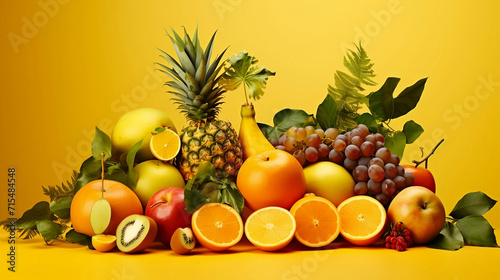 Fruits in the picture on a yellow background.