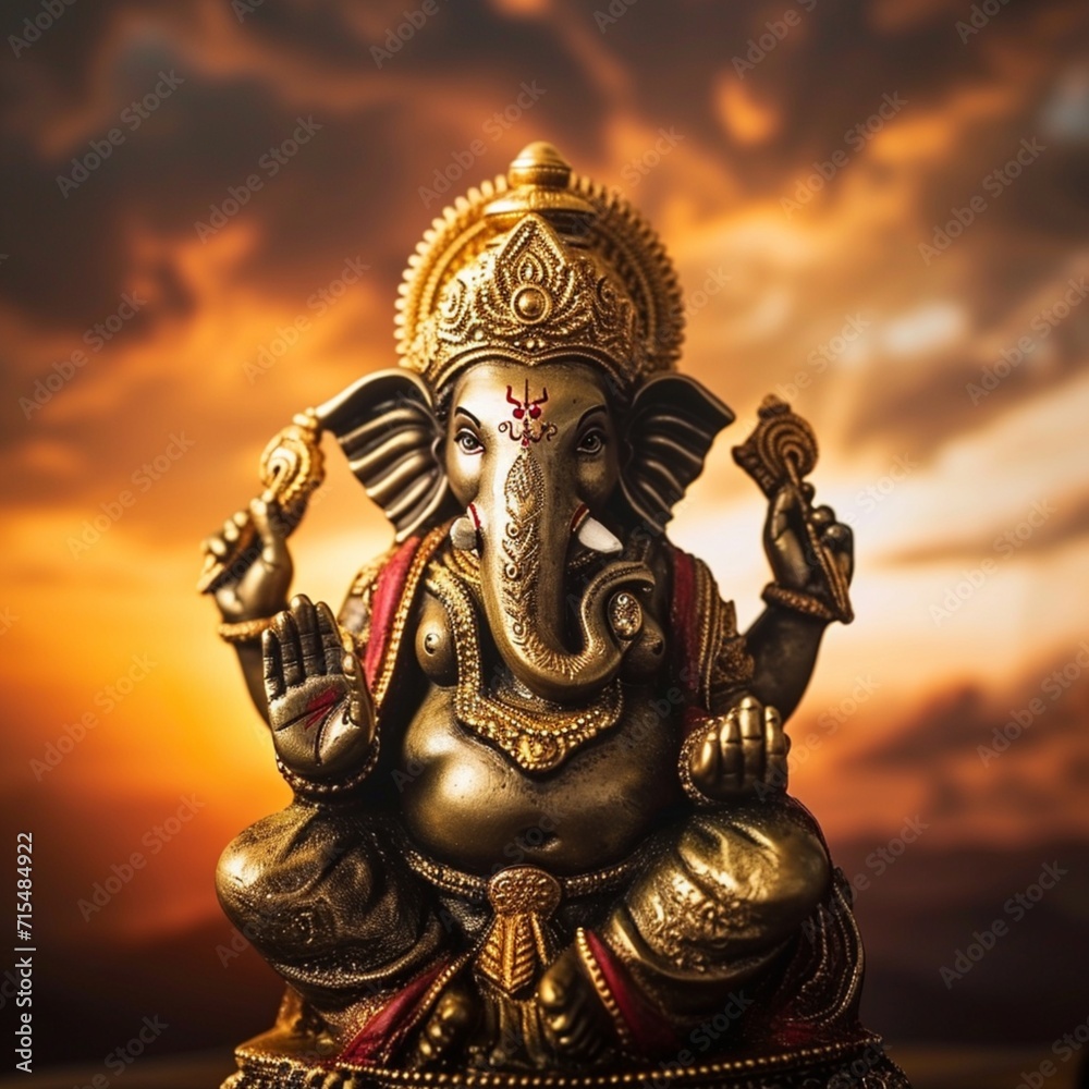 Fototapeta premium God_Ganesha.with_sunrise_back ground