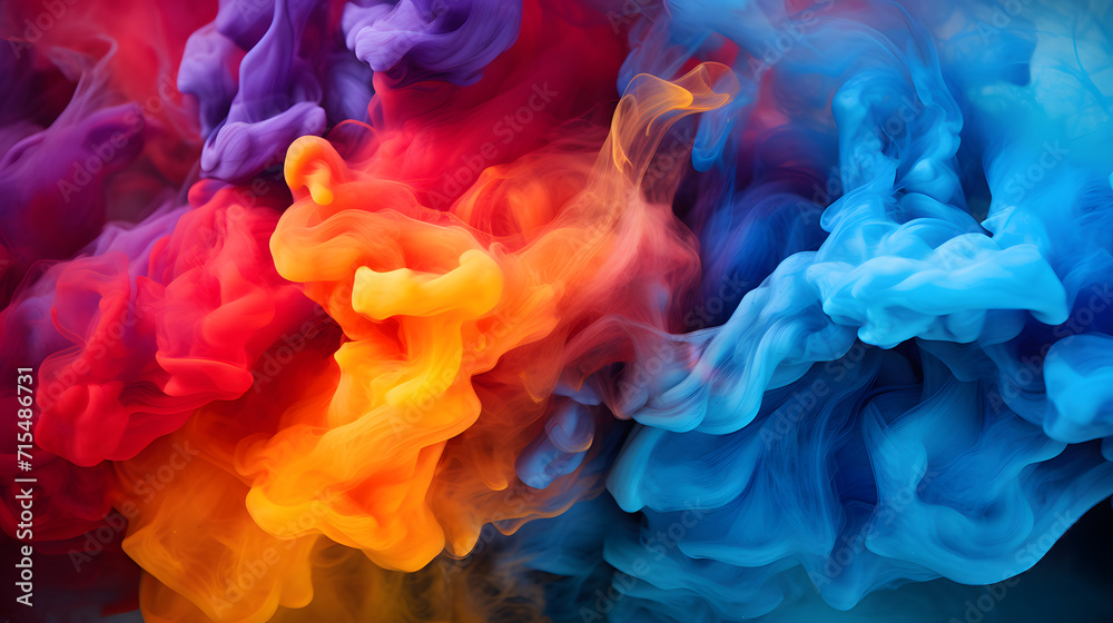 a dazzling explosion of color from colorful smoke, creates an abstract background that is alluring and full of dynamics.