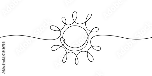 One line sun sketch. Continuous doodle art drawing, shining linear sunny icon isolated. Editable stroke