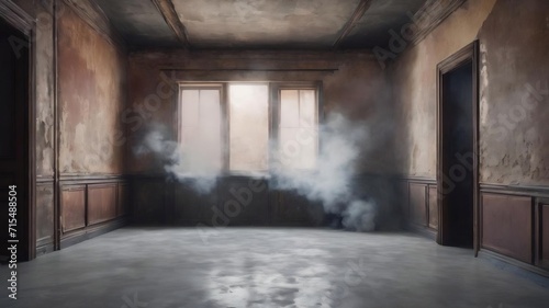 Room with concrete floor and smoke background