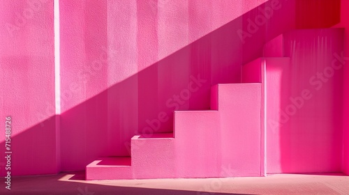 Pink stairs and wall background. Generative AI