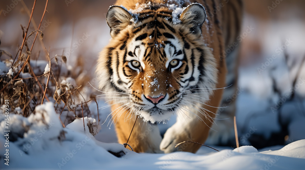 Obraz premium jumping tiger on the snow