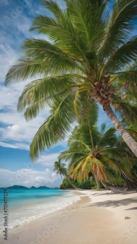 Beautiful tropical beach and sea with coconut palm tree in paradise island