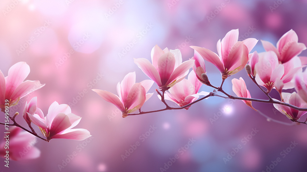 Fototapeta premium Spring magnolia flowers on the natural backgroun ai generative