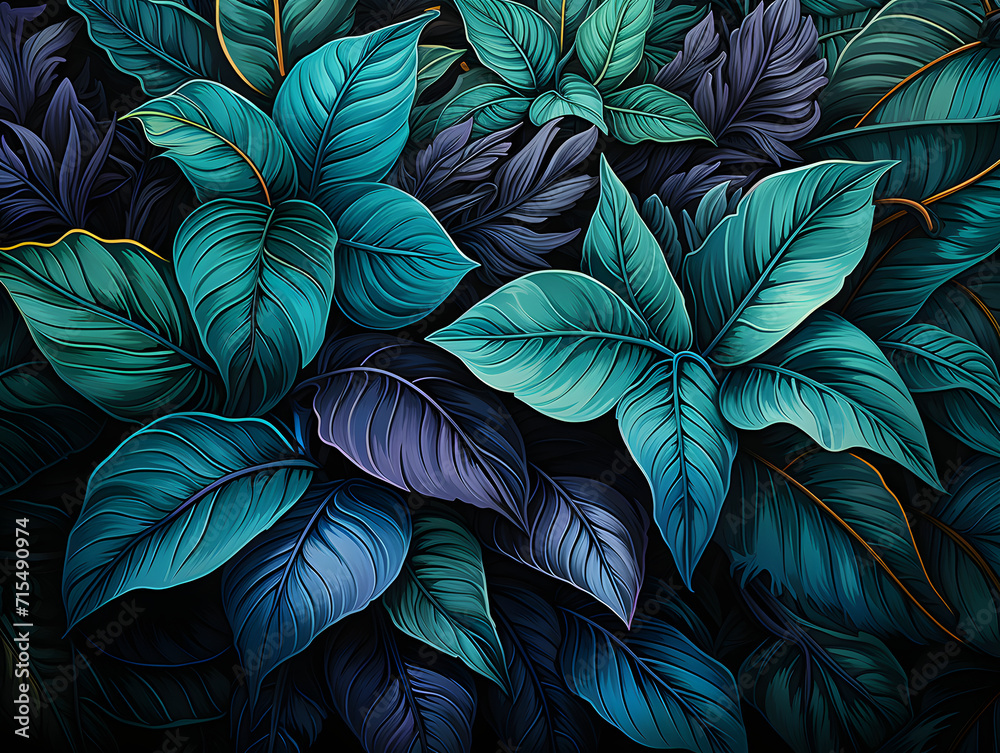 custom made wallpaper toronto digitalA lilac and blue graphic tropical leaves background