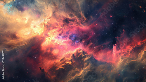 Cosmic travel background, abstract star fields and nebula clouds, with a sense of depth and mystery