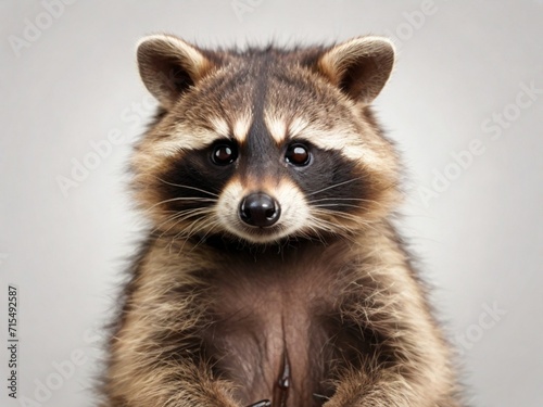 Portrait of cute funny raccoon isolated on white background 