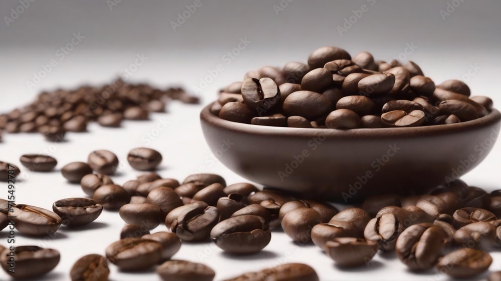 Fototapeta premium Coffee beans levitate on a white background