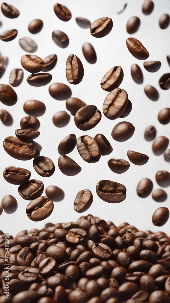 Obraz premium Coffee beans levitate on a white background
