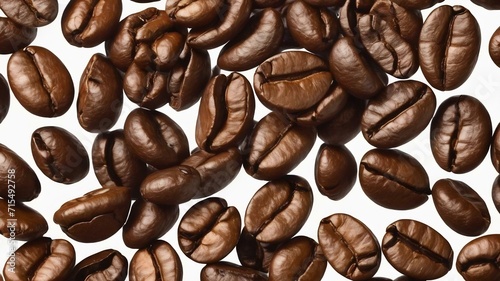 Coffee beans levitate on a white background photo