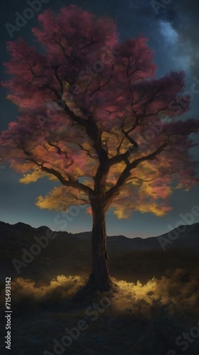 3d render of a tree landscape against a night sky