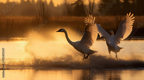 Fototapeta Naklejka Na Ścianę i Meble -  swan on blue lake water in sunny day, swans on pond, nature series
