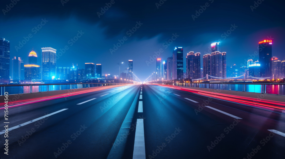 Highway road on the bridge at night on city view background. Highway road on the bridge at night on city view background.