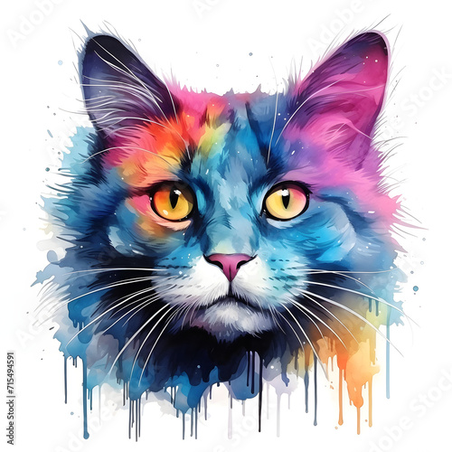 watercolor cat pop art colorful with white background © Rina Design