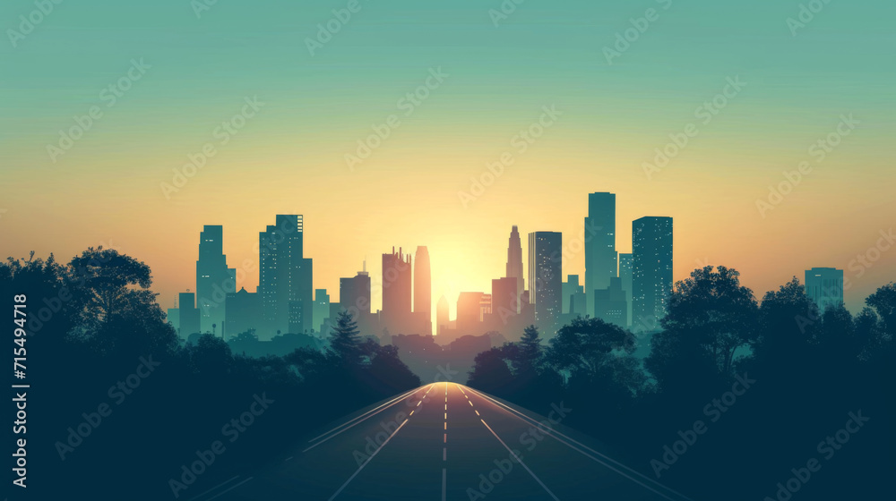Road To City Skyscraper View Cityscape Background Skyline Silhouette with Copy Space Vector Illustration Road To City Skyscraper View Cityscape Background Skyline Silhouette with Copy Space Vector Illustration