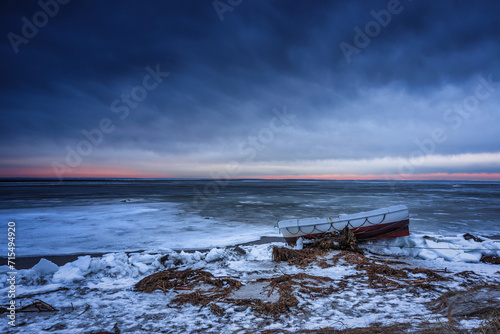 Baltic sea beach at winter in Kuznica, Hel Peninsula. Poland