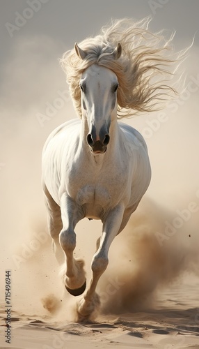 Majestic horse with beautiful  flowing mane. graceful elegance in picturesque landscape