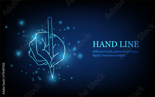 Human hand line, different hands, gestures and signs, digital business concept, futuristic digital innovation background vector illustration.