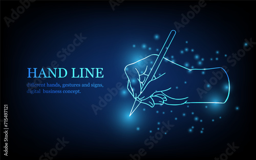 Human hand line, different hands, gestures and signs, digital business concept, futuristic digital innovation background vector illustration.