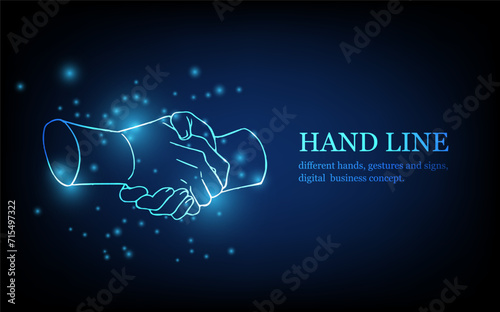 Human hand line, different hands, gestures and signs, digital business concept, futuristic digital innovation background vector illustration.
