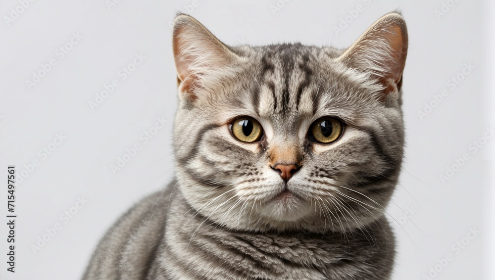 A portrait of a silver tabby British Shorthair cat