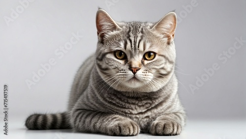 A portrait of a silver tabby British Shorthair cat © noah