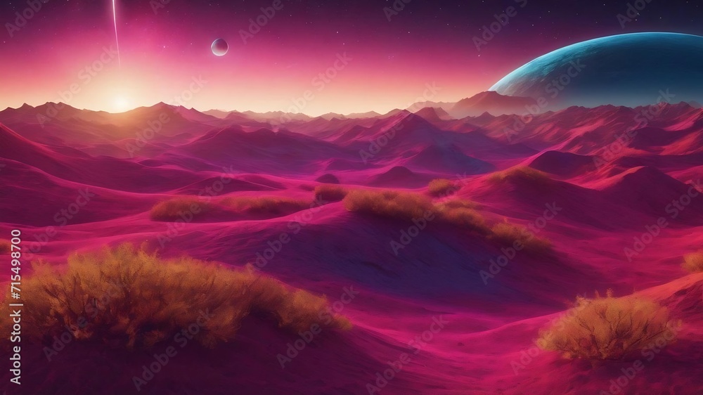3d abstract space background with wireframe landscape