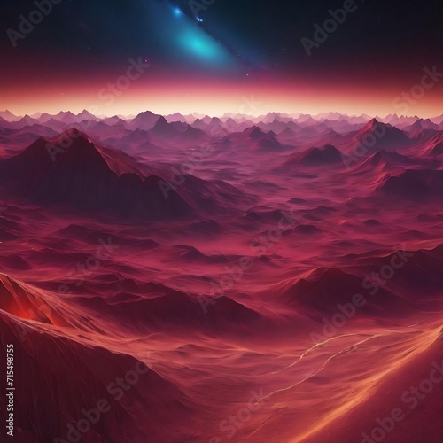 3d abstract space background with wireframe landscape