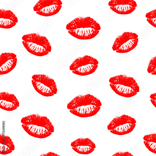 Vector illustration. Seamless pattern  Happy Valentine s Day. White background with red lips  love  happiness  template  card  wallpaper  for website  brochure  advertisement  wrapping paper