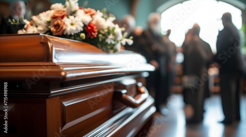Photo of a closed coffin at a funeral service photo