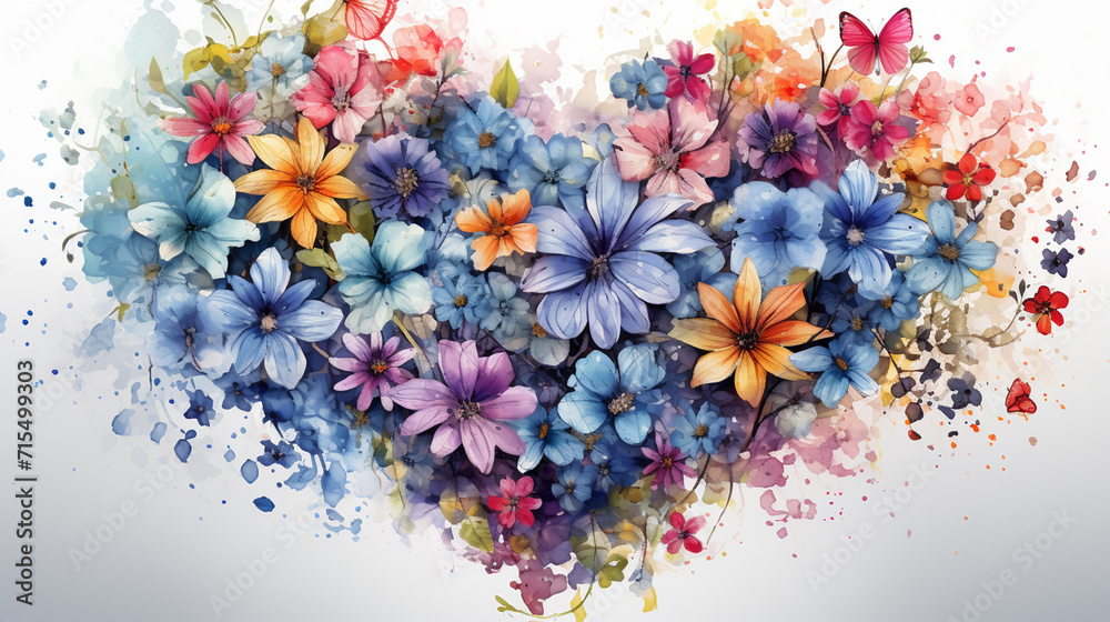 Abstract, watercolor, heart-shaped flowers, flowers, feathers, painting, plants, and graffiti