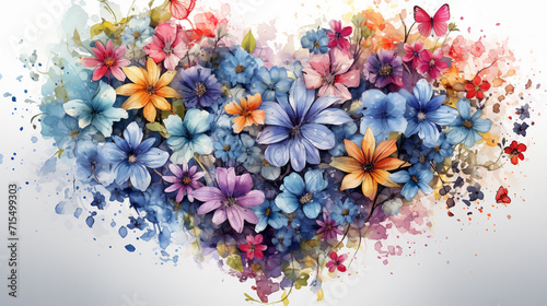 Abstract, watercolor, heart-shaped flowers, flowers, feathers, painting, plants, and graffiti