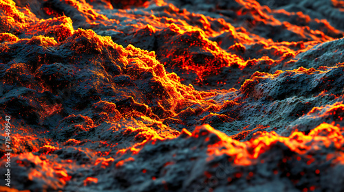 Fiery Nature: An abstract depiction of fire, lava, and nature with a red and orange color palette