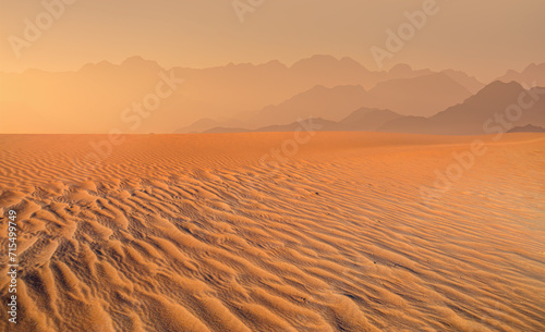 Panoramic view of orange sand dune desert with orange mountains and hill - Namib desert  Namibia