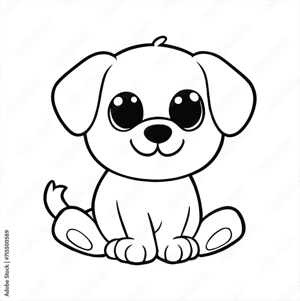 Fototapeta premium Coloring drawing of cute little dog sitting and smilling