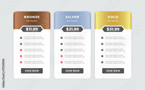 Vector modern pricing table design template