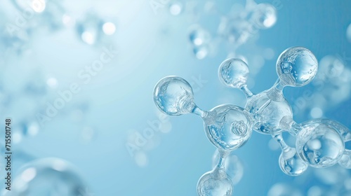 Glass molecules or atoms on blue background