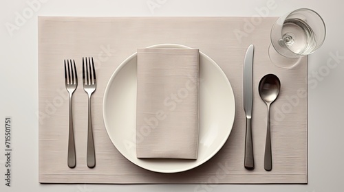 grey square linen placemats in a minimalist style, a clean and visually appealing composition with a limited number of items, emphasizing the intricate details.