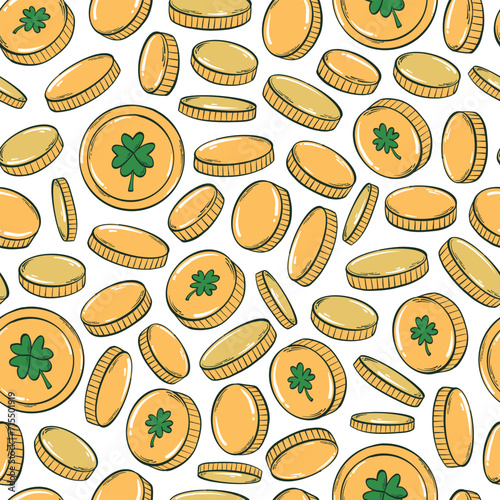 St. Patrick's day gold coins seamless pattern for wallpaper, scrapbooking, backgrounds, stationary, wrapping paper, textile prints