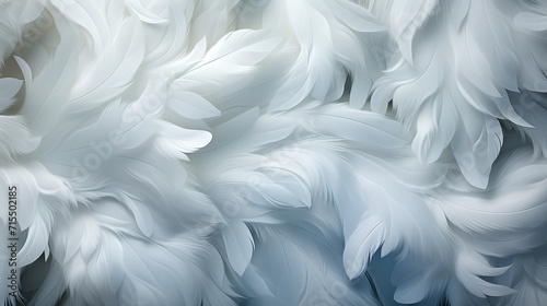 Beautiful fluffy white feather, abstract feather on white background. High resolution. Copy space for design and text. Pastel beige and white colors. High resolution. photo
