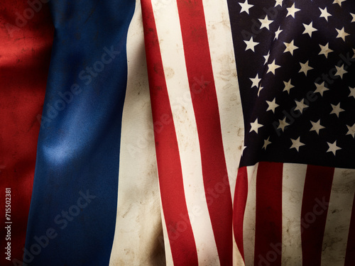 United States of America and Russia flags background. Concept of conflict of two states photo